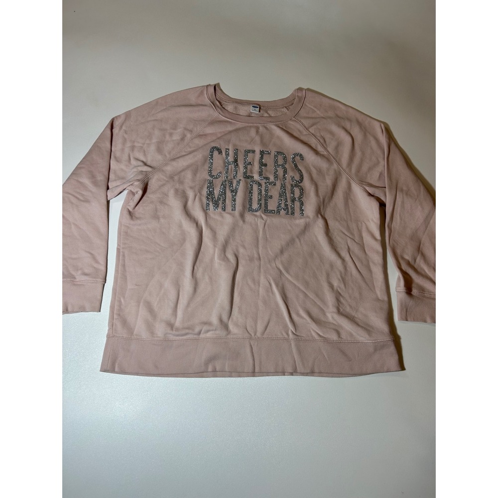Old Navy Sweatshirt Women's XL Pink Cheers My Dear Glitter Graphic Pullover